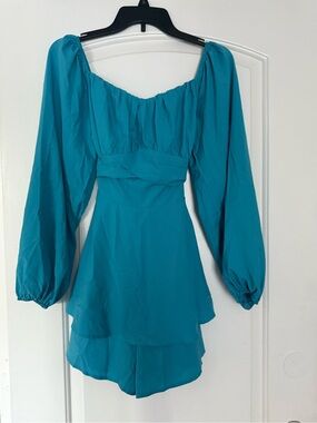 Women’s Teal Long-Sleeve Tiered Mini Dress